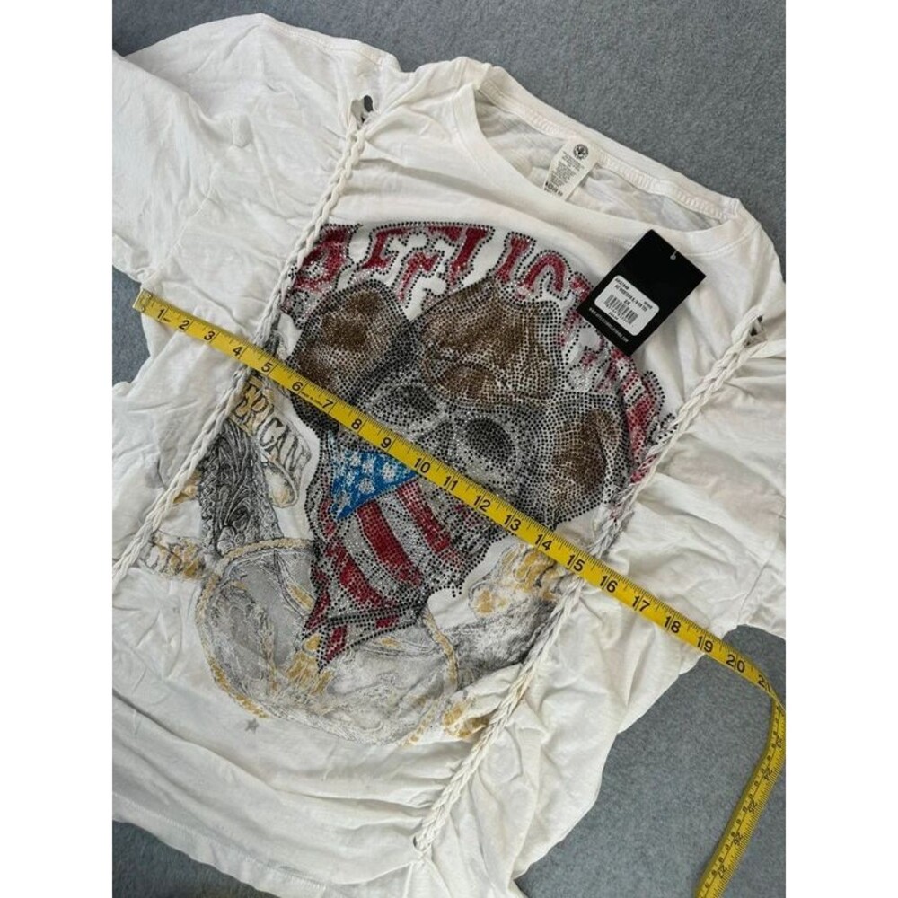 Affliction Rhinestone Western Skeleton Top Plus Sz 2X Braided Tee Cowgirl Rodeo - Picture 9 of 14